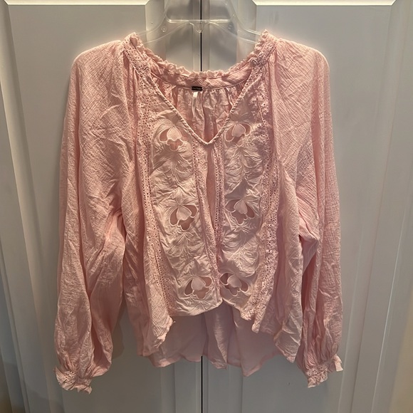 Free People Women's Sivan Lace Embroiderd Pink Blouse S  Lilac Clouds - Picture 2 of 6